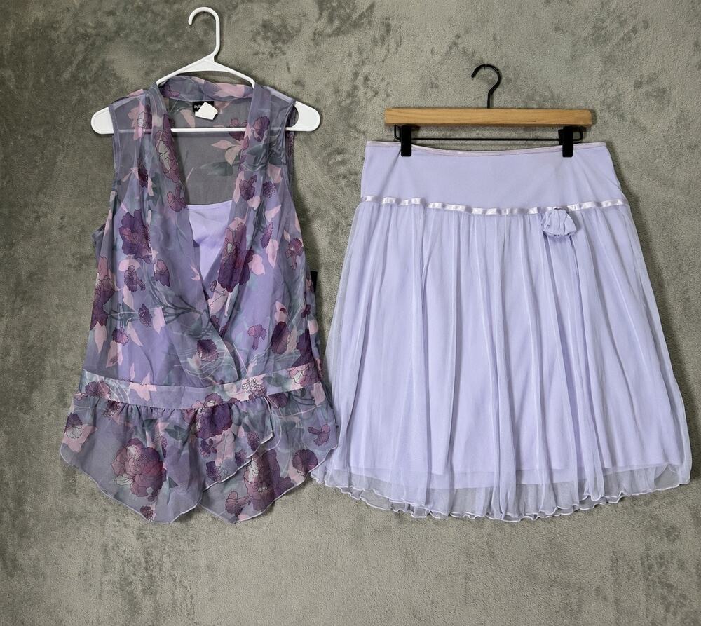 Vintage Floral Sheer Vest & Tulle Midi Skirt Set Fairycore Romantic Coquette Md